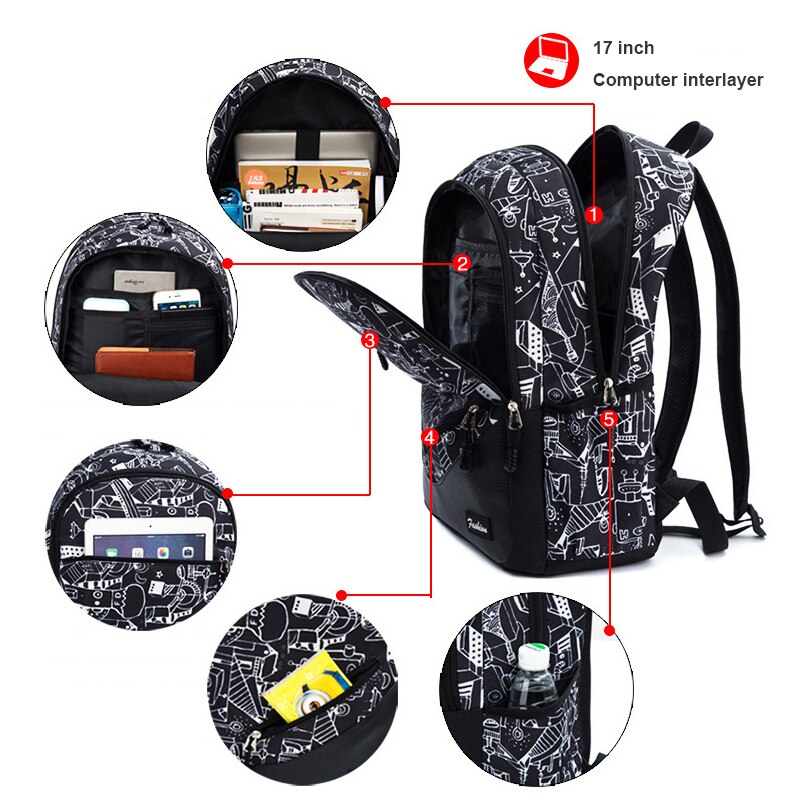 Waterdichte Oxford Fabricschool Rugzakken Voor Jongens Print Schooltassen Voor Meisjes 17 Inch Laptop Rugzak Voor Tieners Schooltas