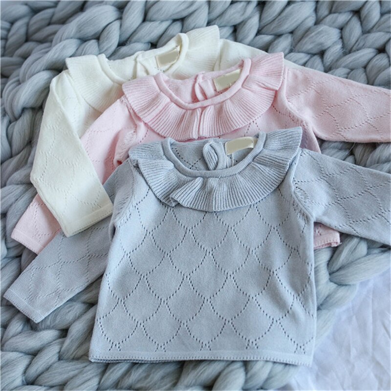 Ruches Kraag Trui Kinderkleding Breien Lange Mouwen Kinderen Baby Meisjes Tops 0-3t Lente Herfst