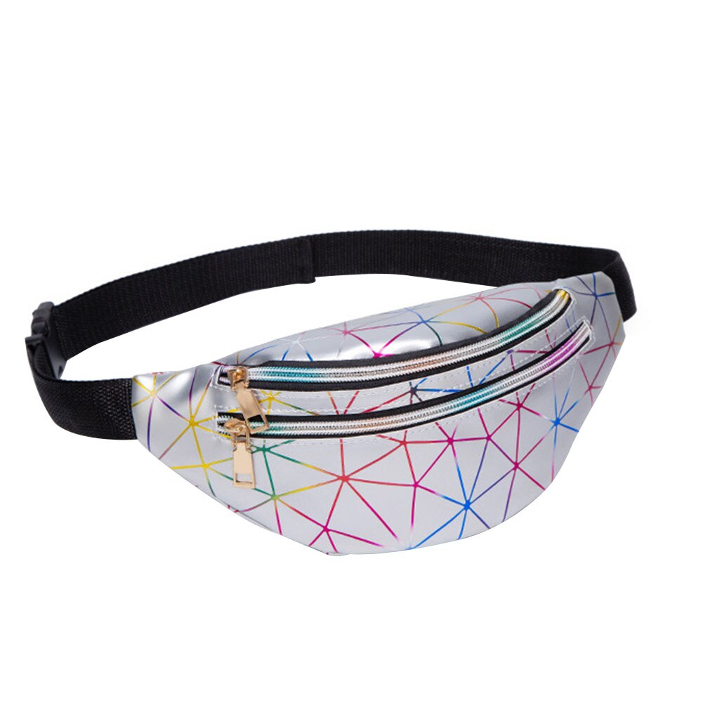 Vrouwen Hip Hop Taille Tas Kleurrijke Flash Pu Lederen Fanny Pack Draagbare Pochete Borst Zak: Zilver