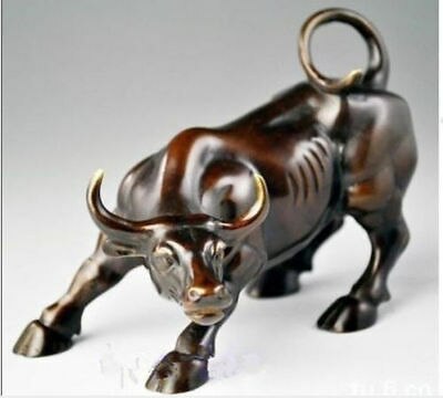 Big Wall Street Bronze Fierce Bull OX Statue 8inch（Length)