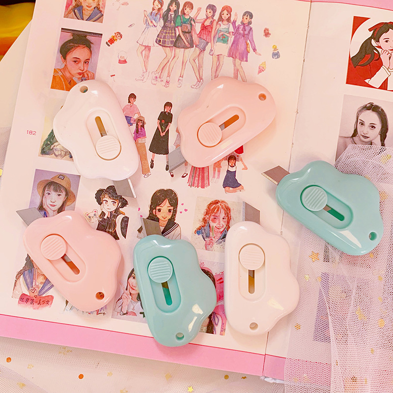 AiKEEN Cute Clouds Art Knife Mini Portable Utility Knife Express Box Paper Cutter Craft Wrapping Refillable Blade Stationery