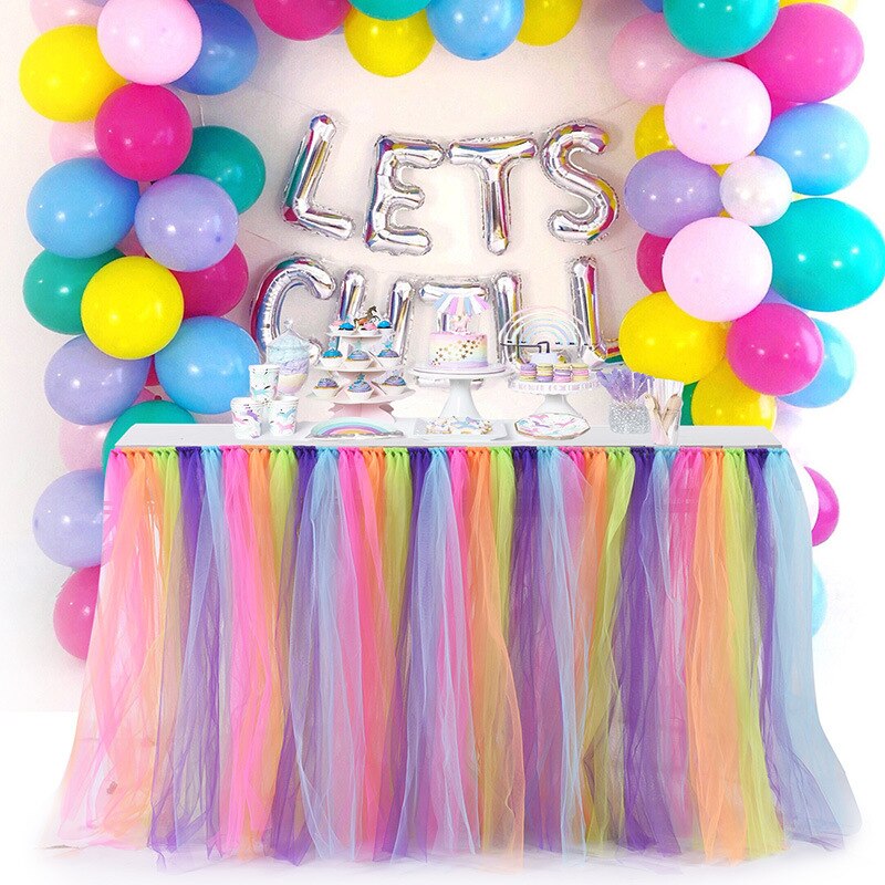 Färgglad bordskjol tyll duk för bröllop festival fest dekoration baby shower fest bord sockel hem textil
