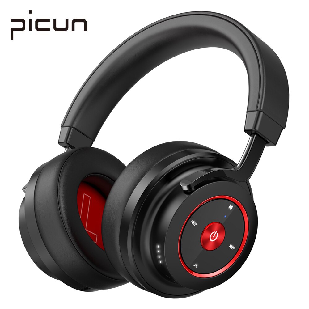 Picun P20-auriculares, inalámbricos por Bluetooth 5,0, auriculares estéreo con Monitor plegable con micrófono para DJ, soporta tarjeta TF: Black Red