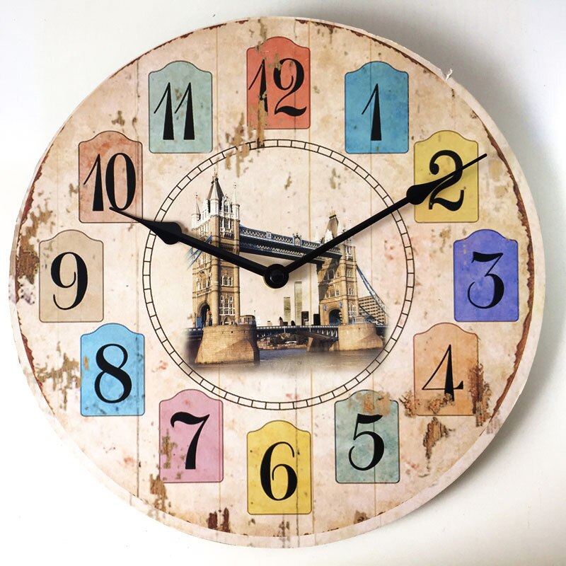 12 inch wall clock, wooden wall clock, retro clock, quartz wall clock, European clock