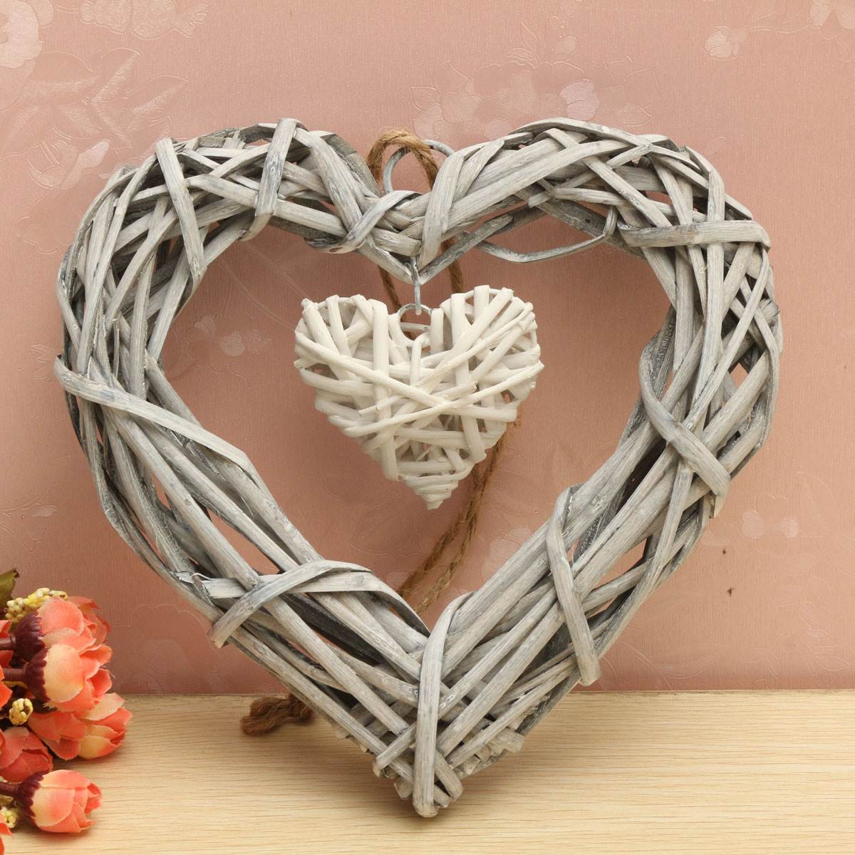 Hart Rotan Rieten Opknoping Decoraties Liefde Sepak Takraw Bruiloft Rotan Bal Decor Thuis Party voor Valentines Liefde