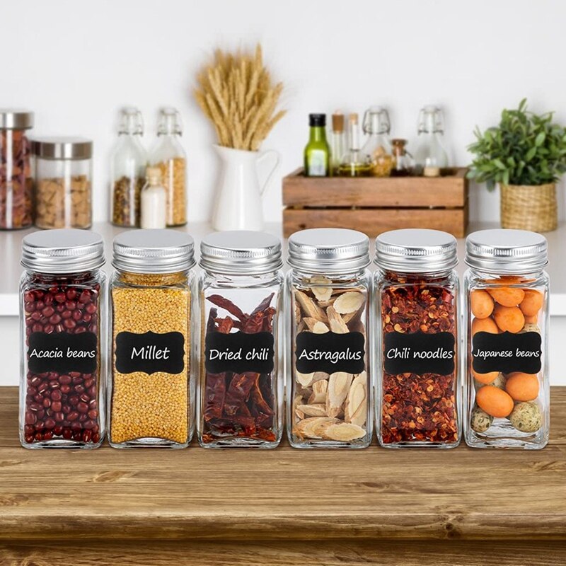 Ensemble de pots à épices avec couvercles, 12 secoueurs à épices, récipient carré en verre de 120 Ml pour stocker les épices