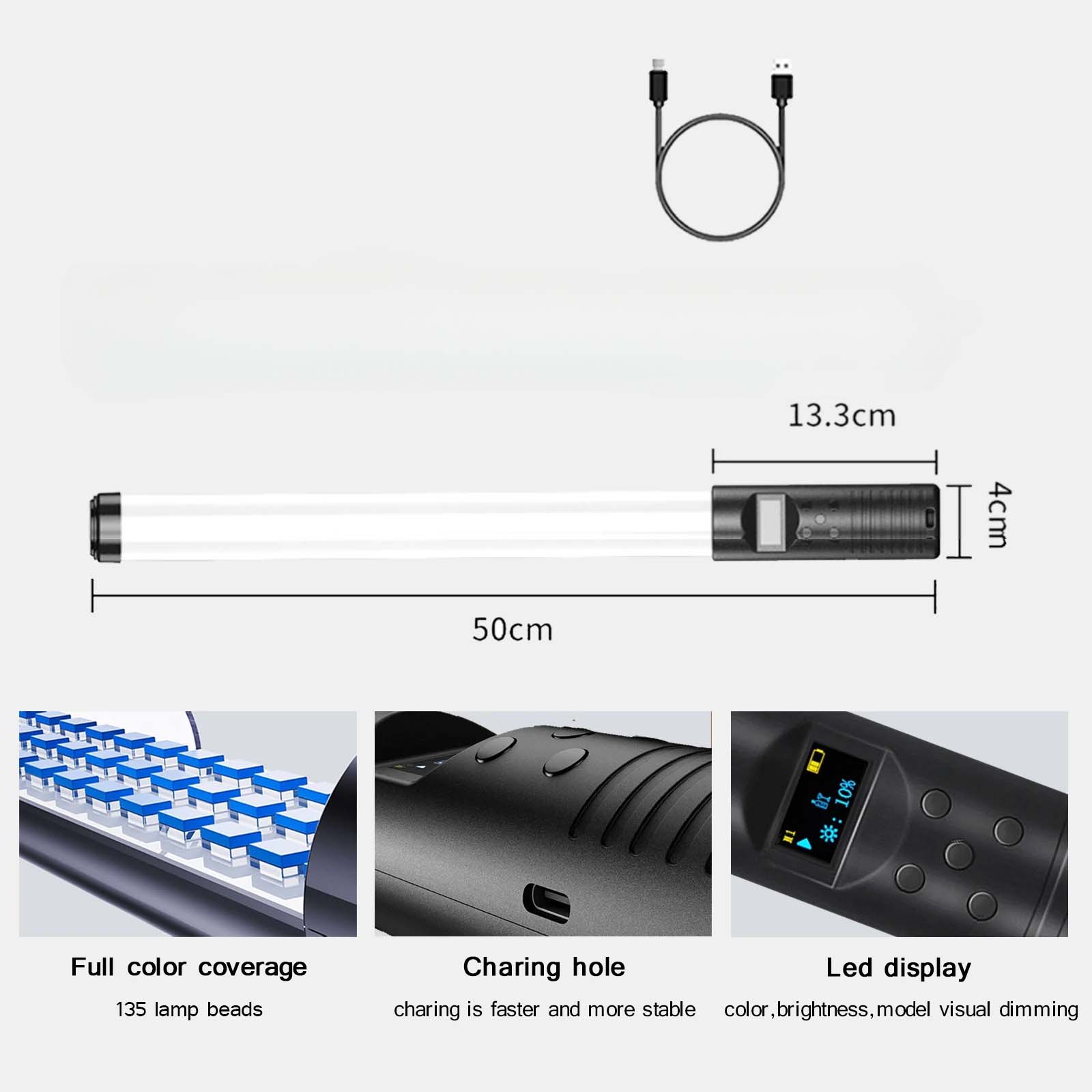 Baguette lumineuse portative RGB LED 20 "50cm, Tube lumineux pour photographie, bâton lumineux avec gradation, batterie Rechargeable avec trépied