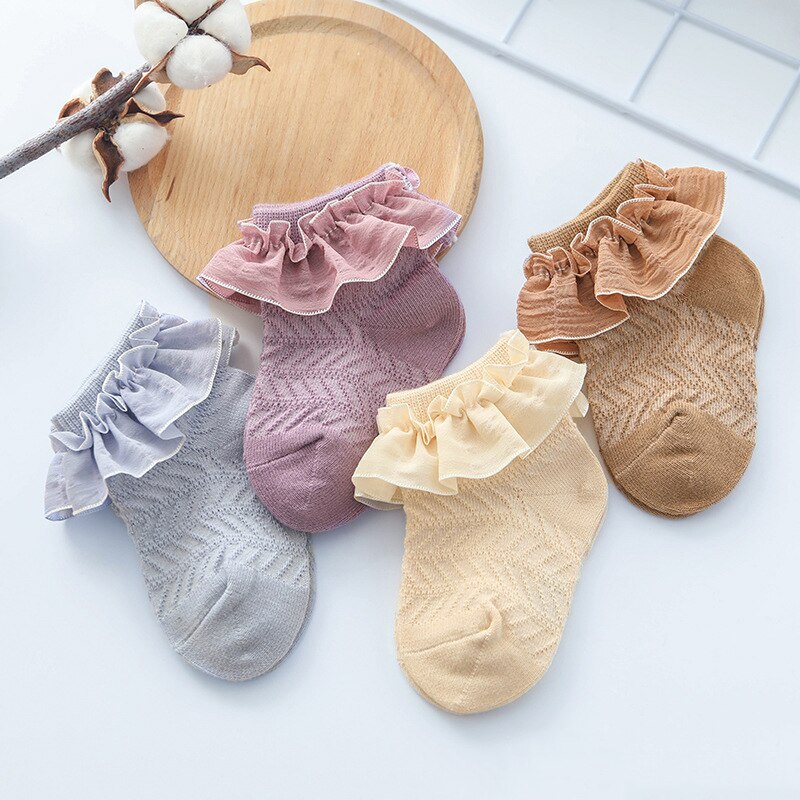 Cute Baby Girl Socks Summer Breathable Lace Kids Socks Soft Cotton Princess Infant Toddler Short Socks Sokken Skarpetki