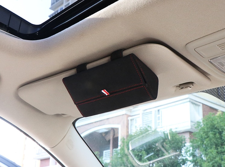 Bil auto solskjerm solbrilleetui multifunksjonell myk fôringe briller oppbevaringsboksholder universell biltilbehør