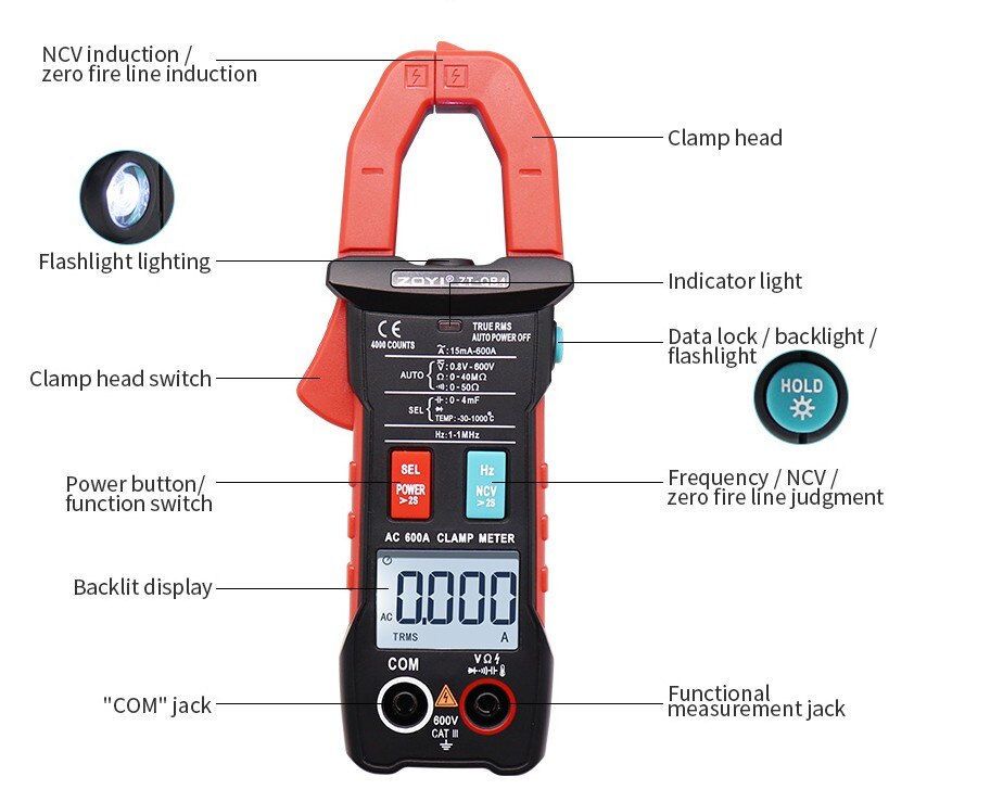 Digital Amper Clamp Meter Multimeter Current Clamp Pincers Voltmeter Ammeter AC 600A AC/DC Voltage Ohm Current Tester