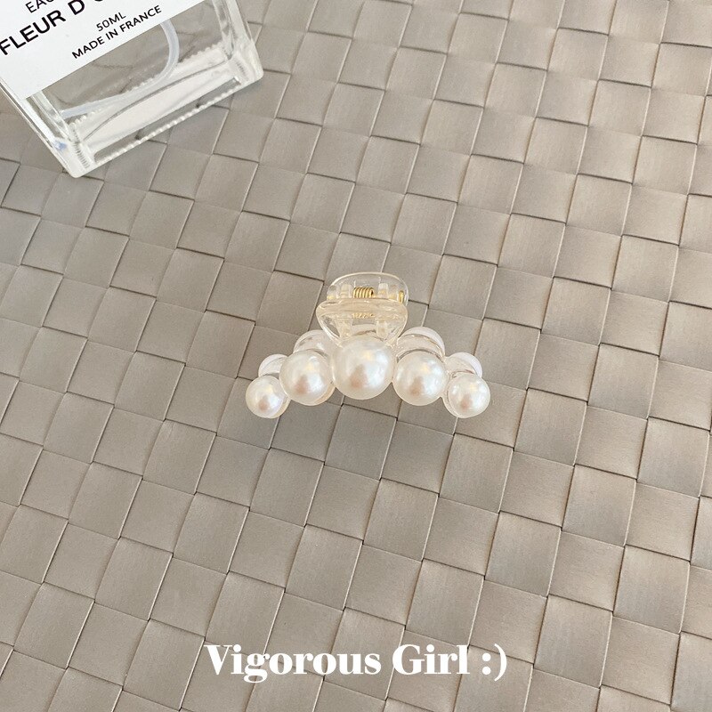 Horquillas grandes de con diamantes de imitación para mujer, pinzas para el pelo de perlas, pinzas para el pelo estilo cangrejo para pasadores para niñas, accesorios de broches para el cabello: Small white 3 beads