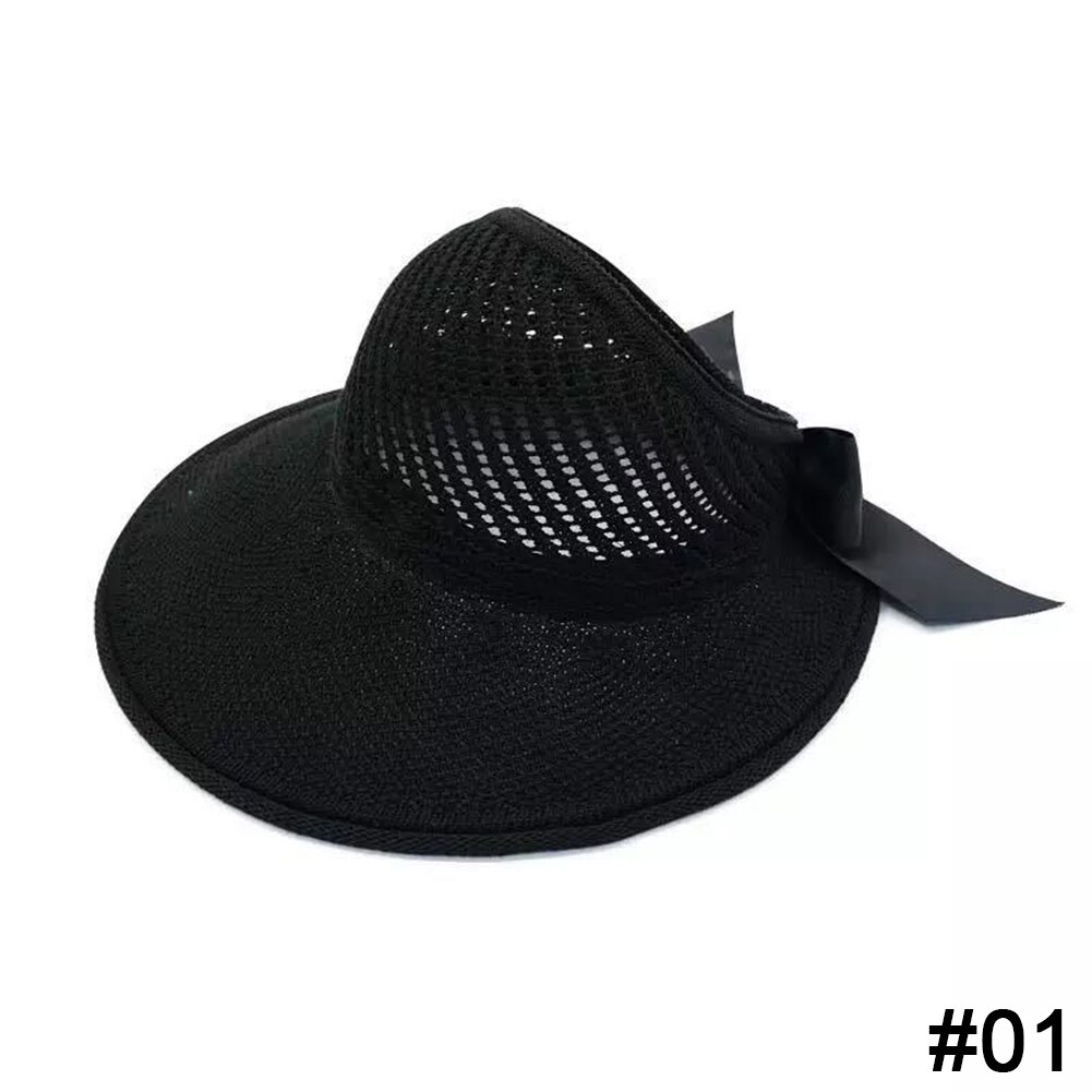 Summer Female Sun Hats Big Brim Classic Bowknot Foldable Straw Hat Casual Outdoor Beach Cap For Women UV Protected Hat: Black