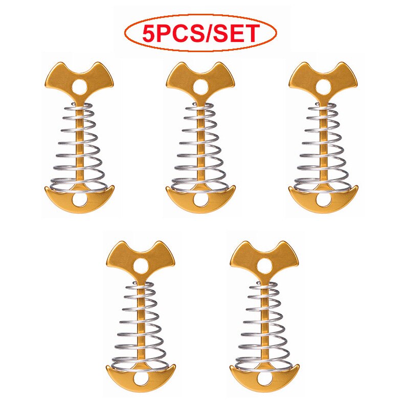 5/10Pcs Tent Pegs Rope Buckle Adjustable Plank Floor Spring Fishbone Anchor Awning Deck Stakes Fixed Nails Camping Tent Hooks: G0008-D