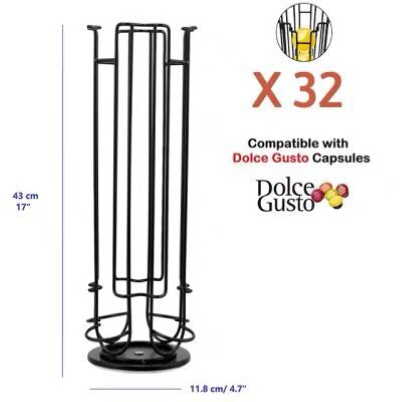 Présentoir à capsules de café Dolce Gusto, fer noir chromé, support pour dosettes, étagères de rangement pour 32 pièces,