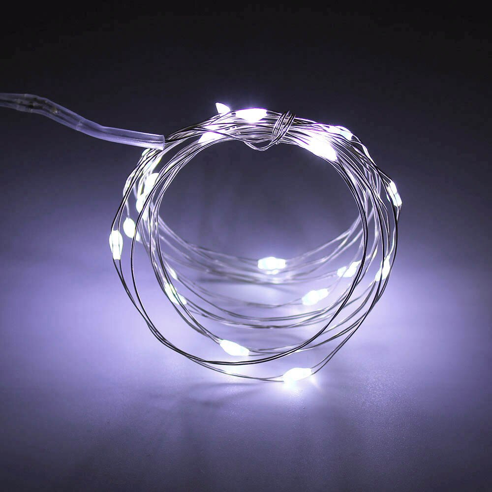 Guirnalda de luces LED de cadena de alambre plateado, 1 piezas, 1M, 2M, 3M, 5M, para Navidad, hogar, boda, decoración de vacaciones al aire libre: BLANCO / P