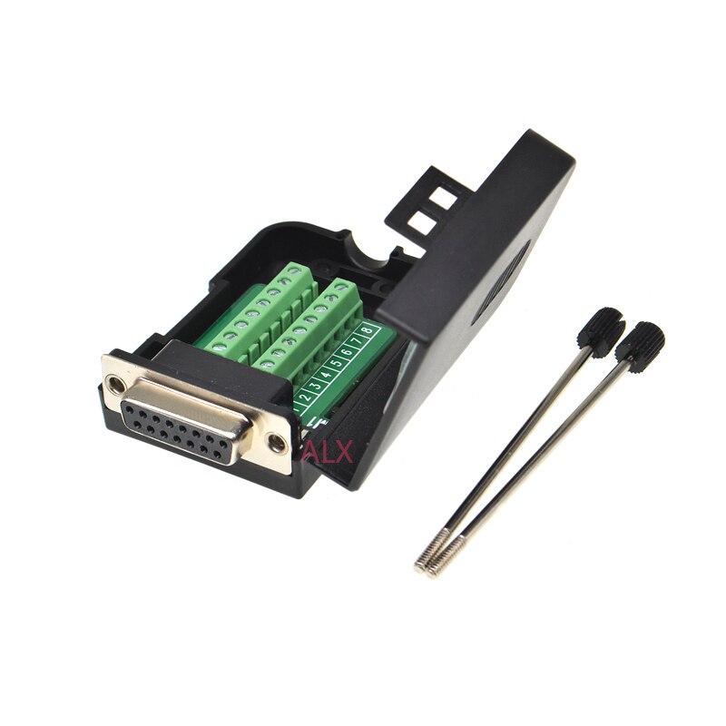 1PCS DB15 15PIN 2 row male female plug connector terminal adapter with black shell D-SUB wire cable free solder: FEMALE