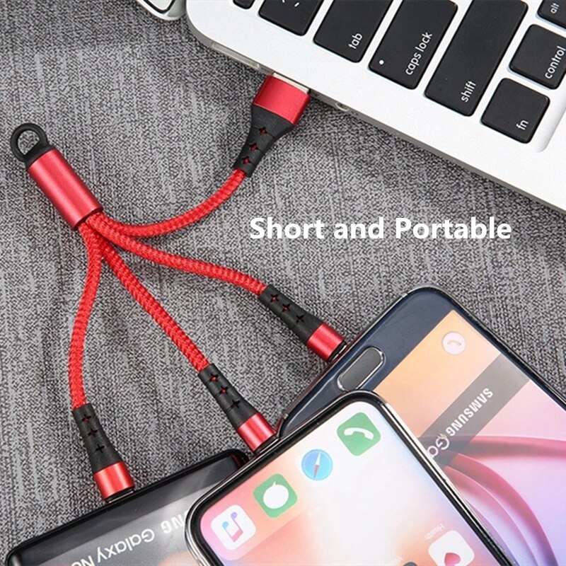 3 in 1 Mikro USB Typ C Schnelle Ladekabel Für iPhone 8 11 Samsung Xiaomi Android Tragbare Multi Keychain kurze Datenkabel 14cm