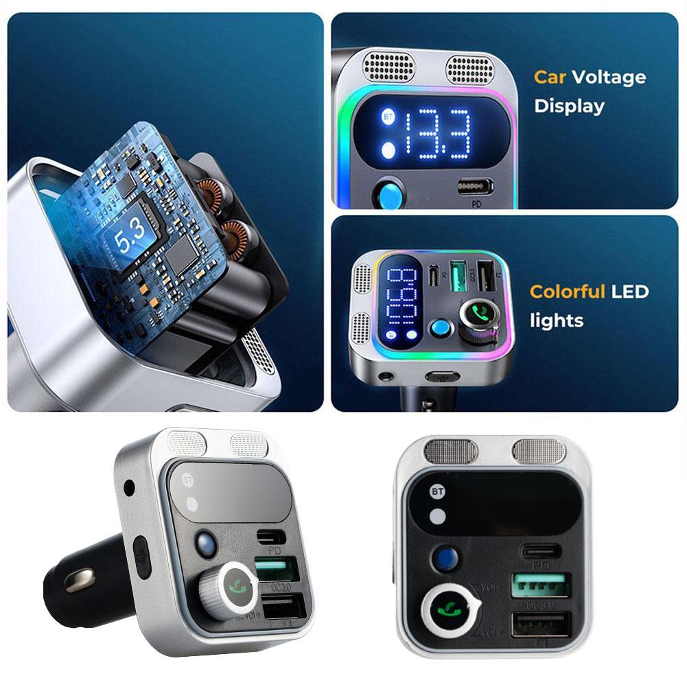 Bluetooth 5,2 FM Absender Für Auto Stärkere Dual Mikrofone Tiefe Bass Klang 48W PD QC 3,0 Auto Ladegerät Bluetooth Adapter