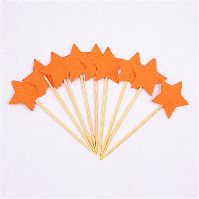 10pcs Mini Star Cupcake Toppers Birthday Cake Topper Cake Decoration Wedding Party Decorations Cake Flags Party Supplies: Orange 1