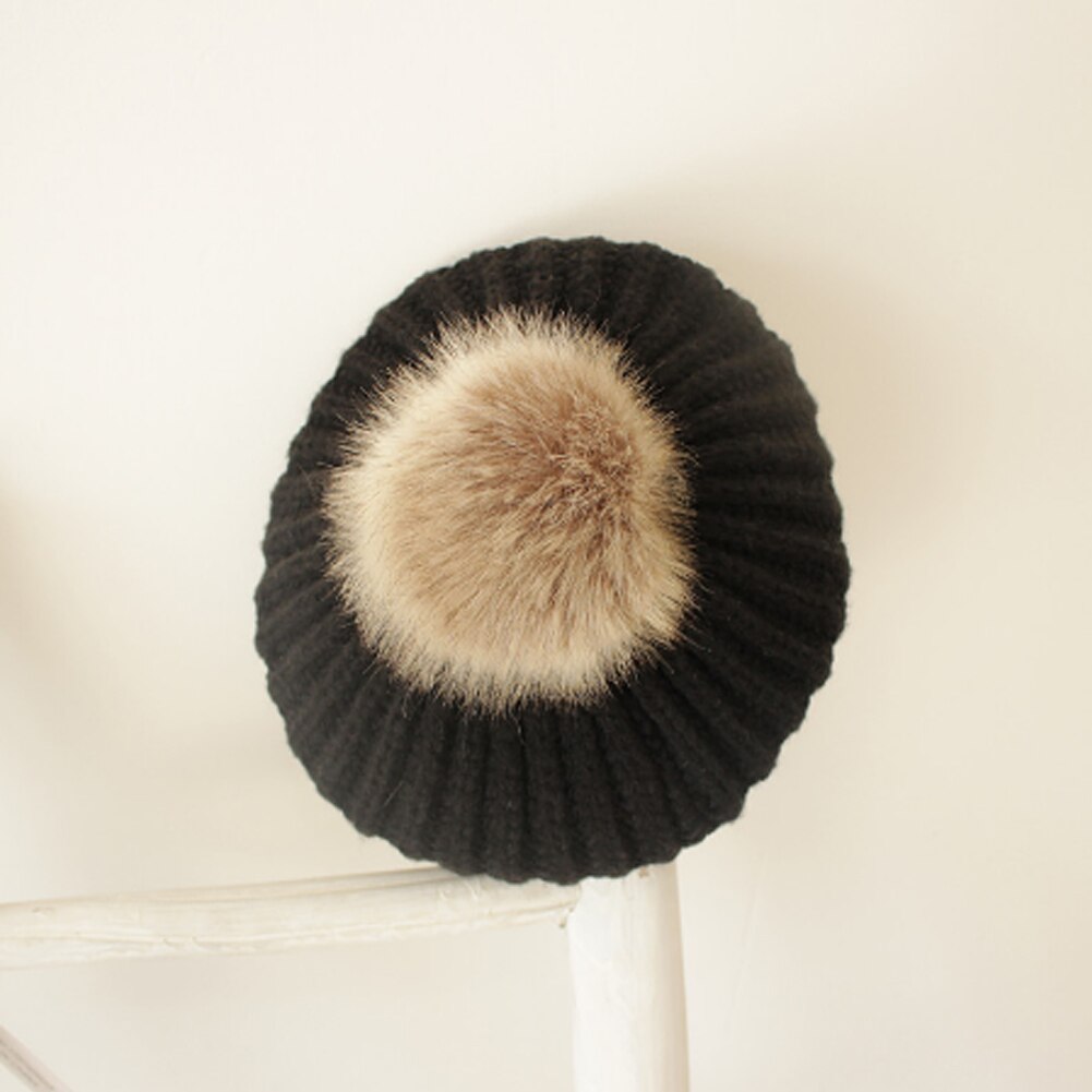 Linda gorra de boina de bolas de Pom Unisex bebé invierno Bebé abrigado sombrero de punto Casual gorra de color liso para 2-6T niños niñas niños: Black