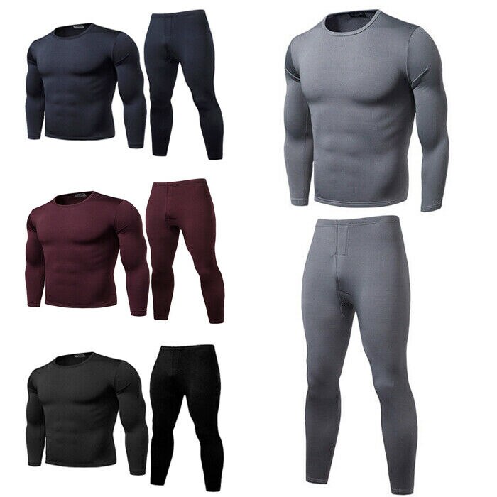 Men Autumn Winter Warm Velvet Inner Wear Thermal Underwear Long Johns Pajama Set Male Solid Warm Winter Long Underwear Set