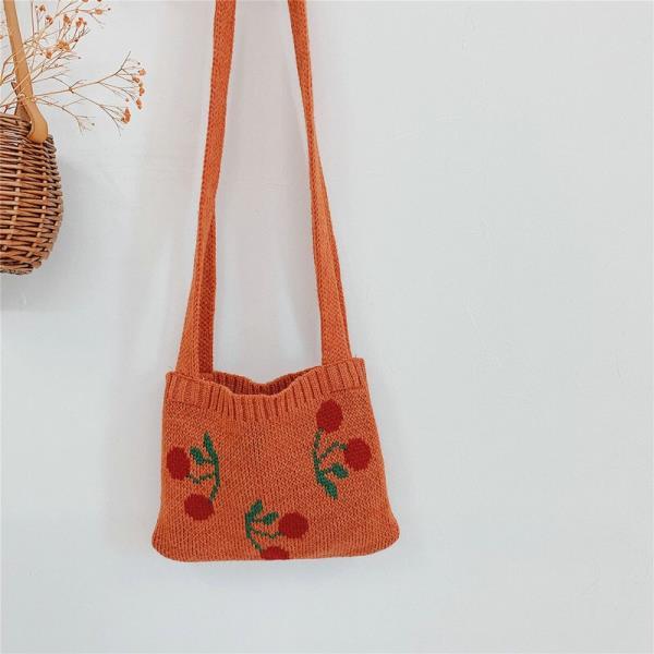 Leuke Cherry Kinderen Kleine Handtas Gebreide Wollen Baby Meisje Schoudertas Winter Vintage Jongen Kids Mini Portemonnee Messenger Bags: Orange