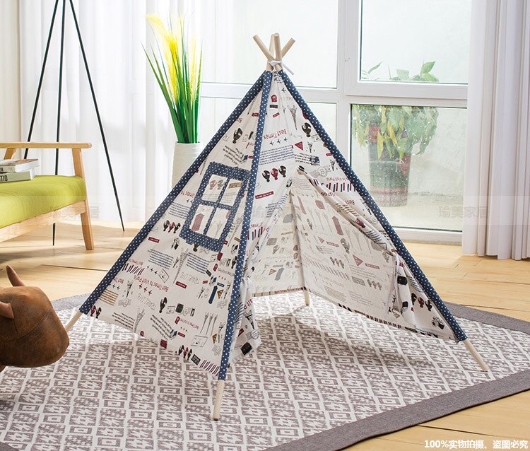 Tipi tent for kids Play-Tent Teepee House Wigwam Room Children's Tent Game-House Triangle Teepee Canvas Sleeping Dome 135cm