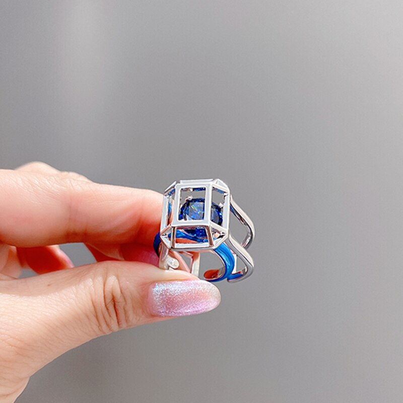 Huanzhi retro firkantet maling ring slik farve zirkon rhinestone uregelmæssig emalje glasur ring til kvinder piger smykker: G