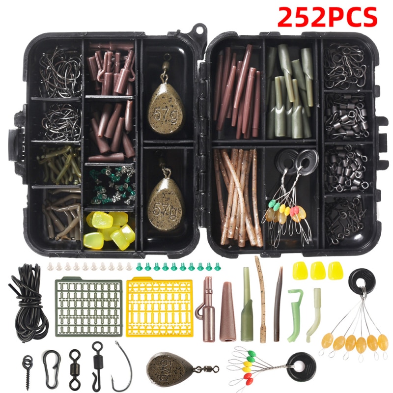 252 pièces carpe Kit de matériel de pêche boîte de matériel de pêche accessoires Case crochet de poisson pièces d'appât Kit ensemble boîtes de matériel de pêche