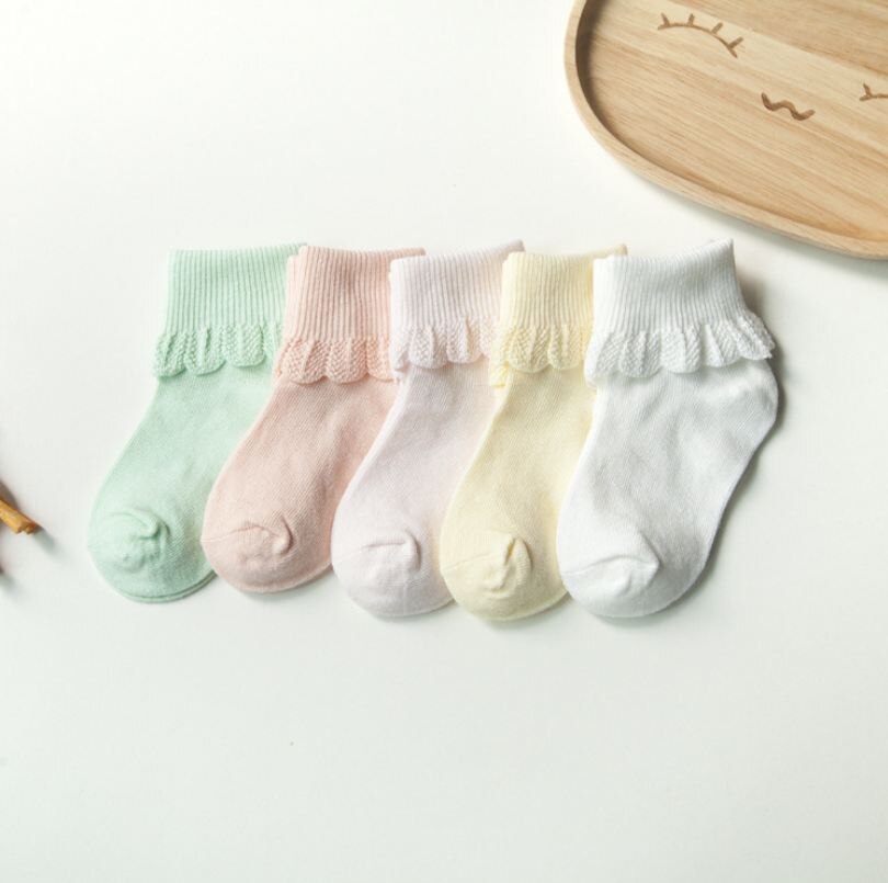 chaussettes pour enfants avec dentelle 5 paire/pack mignon bébé fille garçon enfant en bas âge genou haute coton été chaussettes 0-1 1-3 4-6 ans: 3M