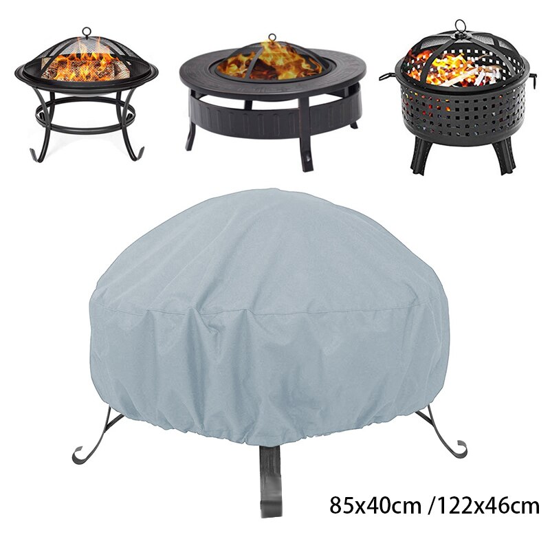 2 Sizes Waterproof Patio Fire Pit Cover Black UV Protector Grill BBQ Shelter Outdoor Garden Yard Round Canopy Furniture Covers: 3 / 122X46cm