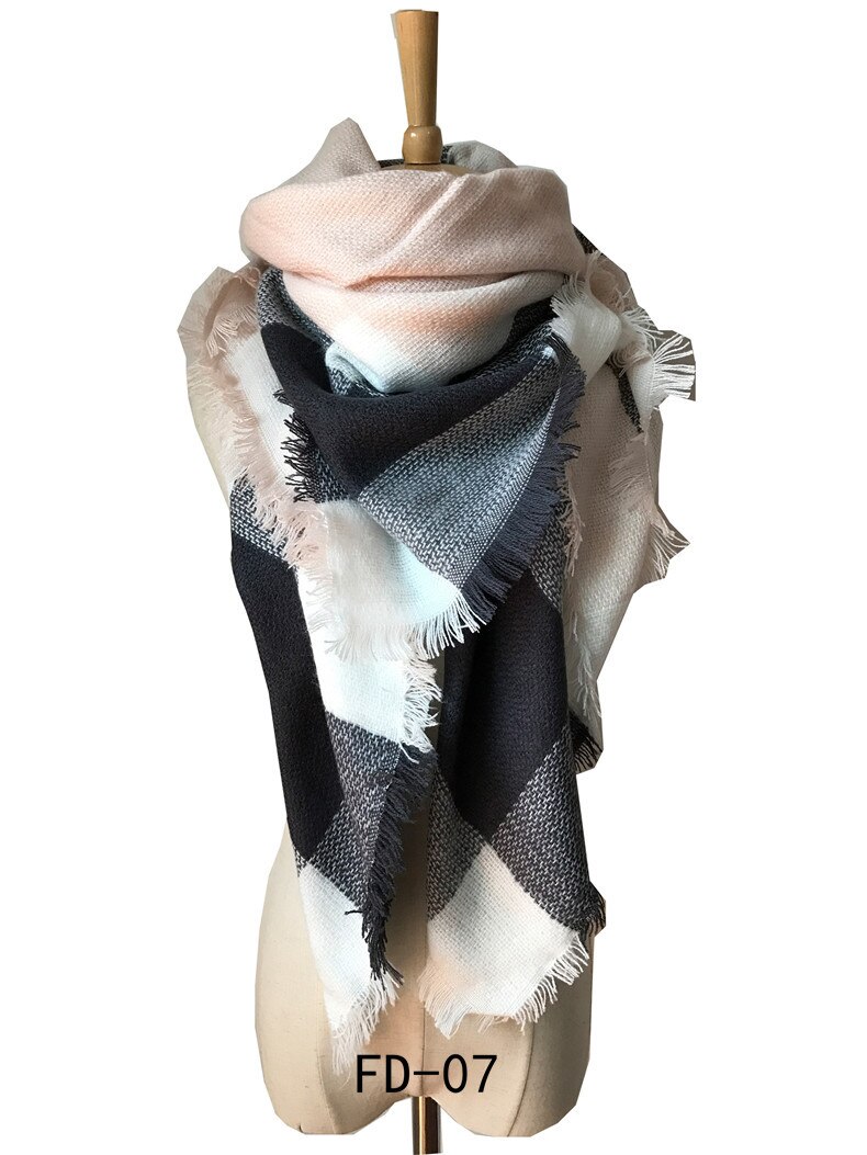 knitted spring winter women triangle scarf plaid warm cashmere scarves shawls luxury brand neck bandana pashmina lady wrap: color 15