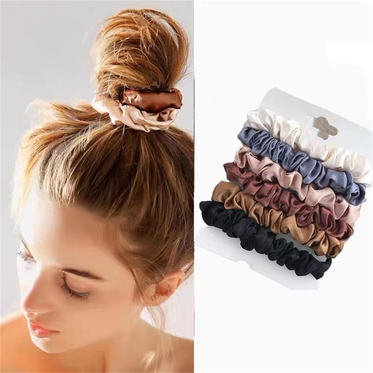 6 peças de elásticos de cabelo de cetim para mulheres – mais macios do que elásticos de seda para cabelo | Scrunchies de cetim para meninas |: Default Title