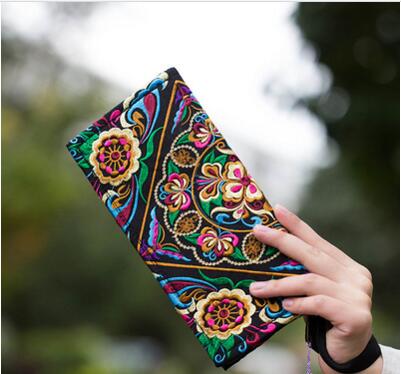 Heißer Preis-förderung Neueste Bestickte Brieftasche Geldbörse handgefertigt Ethnischen Blumen Stickerei Frauen Lange Brieftasche Schild Kupplung Handtasche: 1