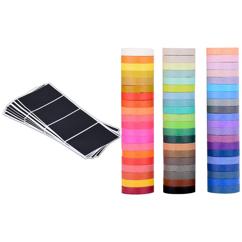 24 Stuks Vinyl Blackboard Sticker Label Met 60 Pieces Rainbow Washi Masking Tape Set: Default Title