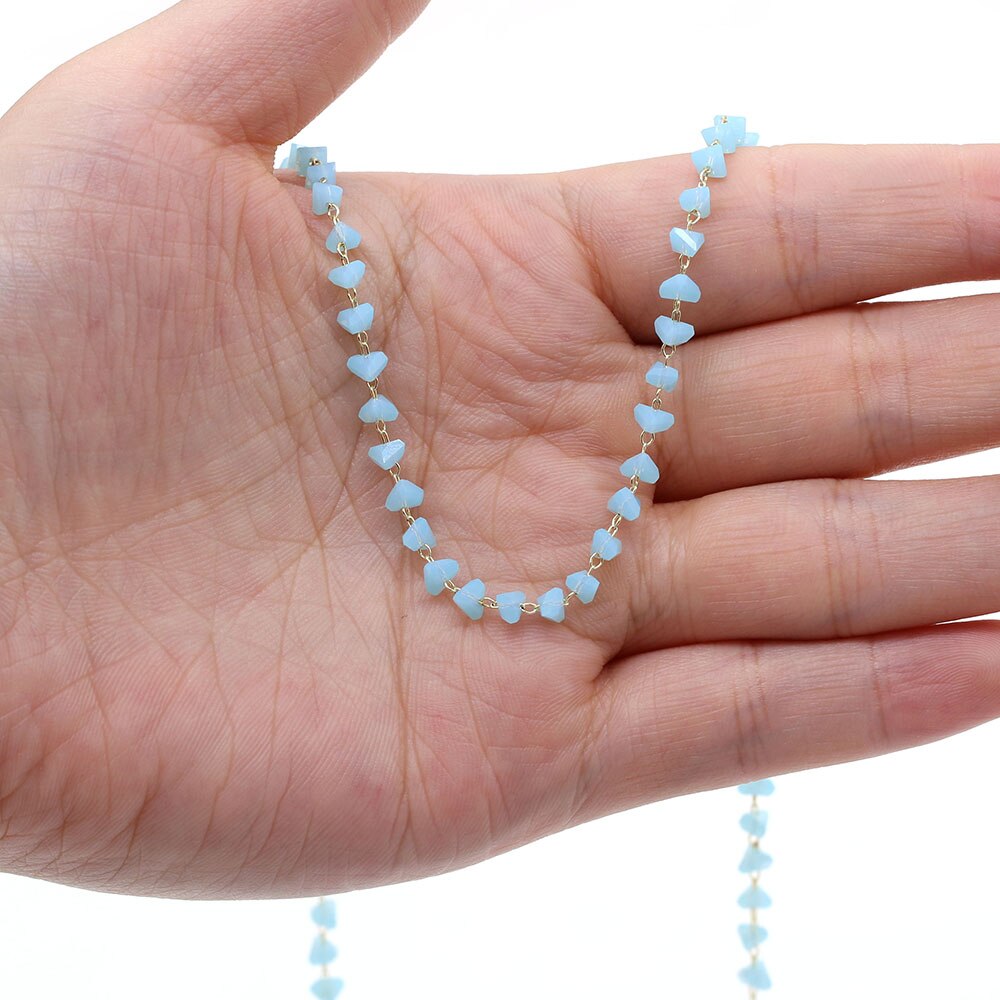 1 metro fio de ouro feito à mão envolvido rosário corrente contas de pedra correntes para fazer jóias diy colar pulseira tornozeleira acessórios: Light Blue