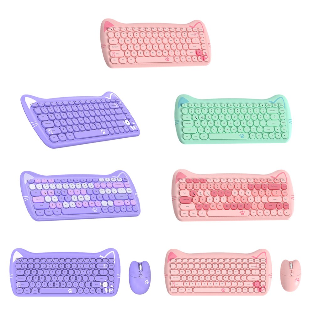 AJAZZ 84 Key Wireless Keyboard Mouse Mini Wireless Keyboard Keyboard Bluetooth-compatible 2.4G Cat Shape Mini Keyboard