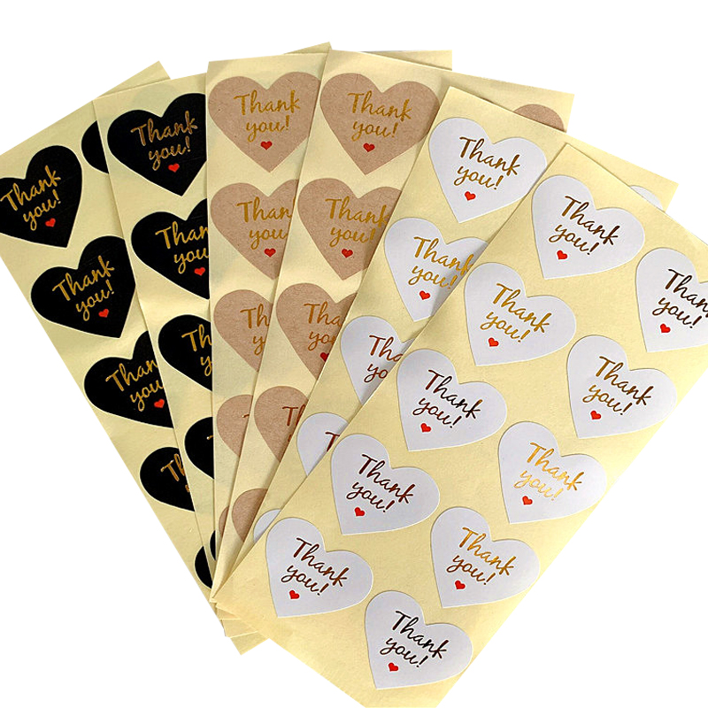 1000 stks/partij Kawaii Stamping Dank je Hart Adhesive Kraft Seal Sticker voor Bakken Grappige DIY Label Stickers