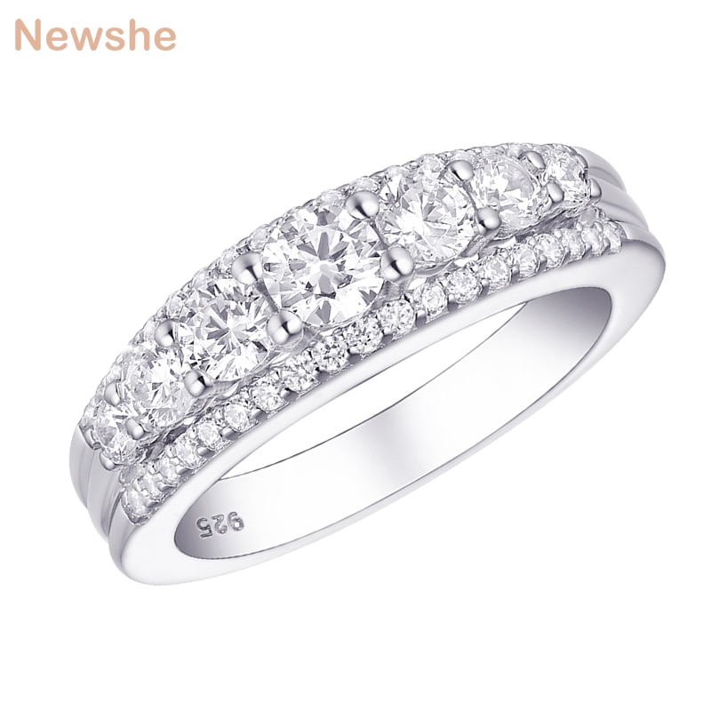 Newshe-anillo de compromiso de boda de Plata de Ley 925, 1,2 CT, corte redondo AAAAA CZ Eternity Band, joyería para para mujer 1R0010