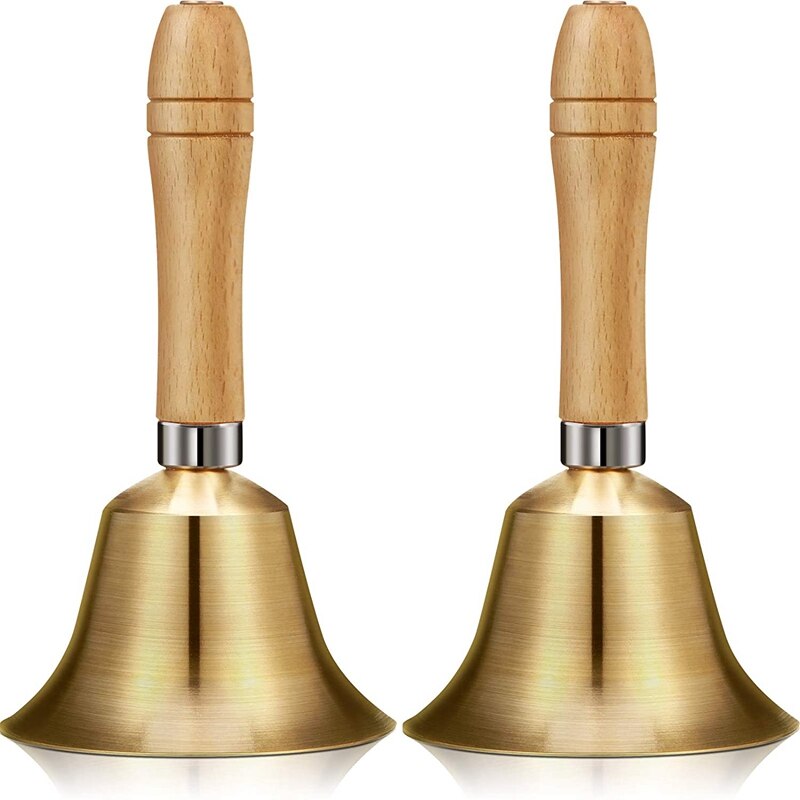 2 Stuks Messing Hand Call Klokken Met Houten Handvat Handbells,Held Service Bel, Dier Bell Decoratie: Default Title