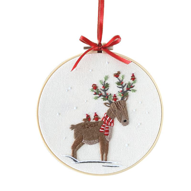 Christmas Embroidery Stitch Starter Kit DIY Handmade Xmas Pattern Cloth Embroidery Hoop Beginner Embroidery Round Cross Stitch: 05