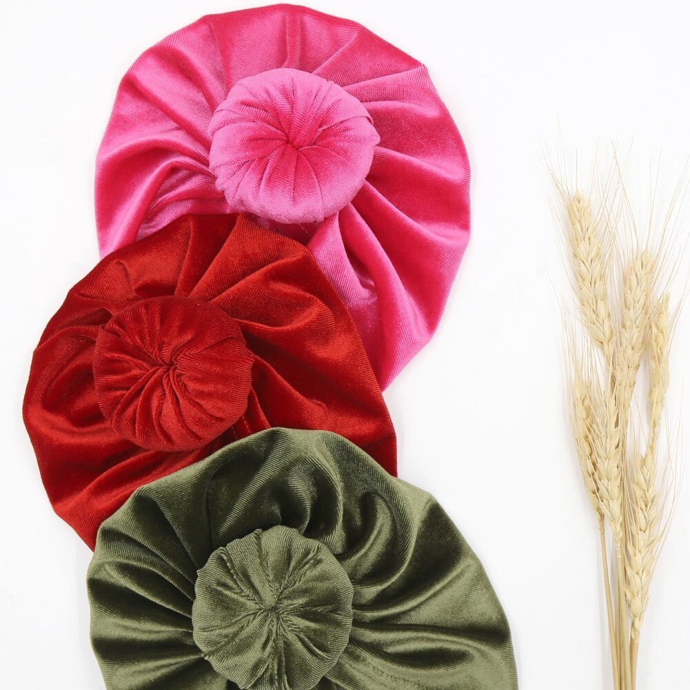 Nyfödd sammetsnäckor hatt stora munkar flickor mössa sammet indisk hatt bebis keps fotografi rekvisita turban hatt babytillbehör