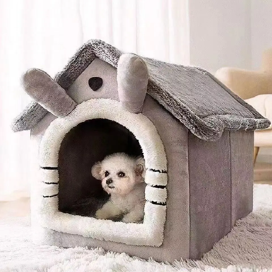 Ganzjahresbett Ich bin Hundehausstil – abnehmbares, waschbares Haustierbett für kleine Hunde, Teddy, Winter, warmes Katzen-Hundehaus