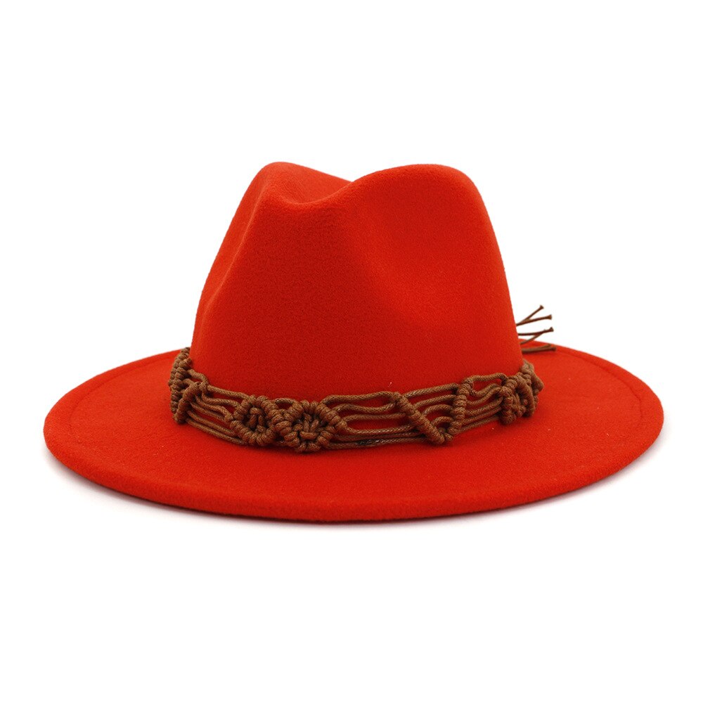 HanXi Women Hat Wool Fedoras Felt Hat Flat Brim Cap Twist Band: orange
