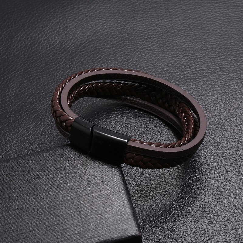 Pulseras de cuero para hombre, Brazalete moderno de varias capas, tejido a mano, estilo hip hop Rock, para novio