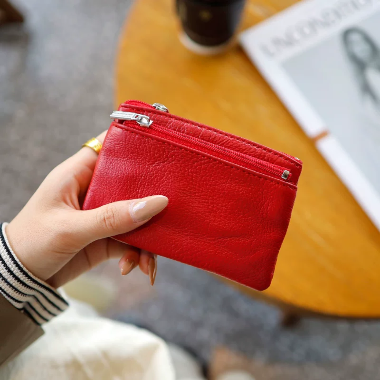 Women Small Wallet For Ladies Zipper Card Purse Key Storage Bag cowhide Short Wallet Female: GRAY
