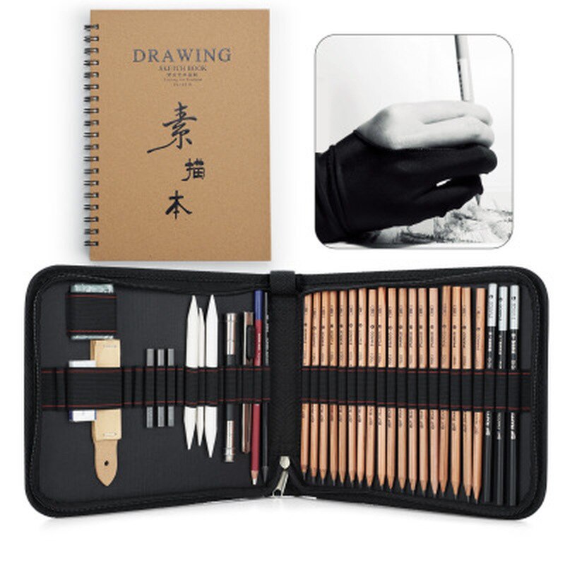 Sketch Pencil Set Sketching Drawing Kit Wood Pencil Bags Students Drawing Art Supplies Office Stationery