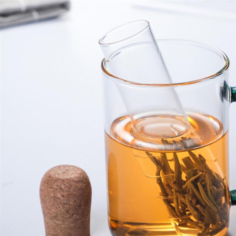 1 botella de vidrio con tapón de corcho, colador de té transparente, Mini botella vacía, Infusor de té, tubo de prueba de elaboración para en casa y oficina