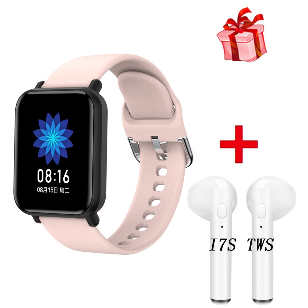 R7 Smart Watch IP68 Waterproof Smartwatch B57 Pro Men Sports Heart Rate Monitor Women Fitness Tracker For Android IOS PK W4 P8: Pink Add i7s TWS