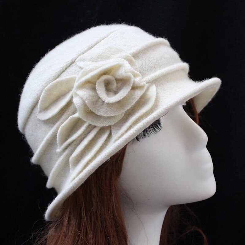7 Colors Middle Aged Women Dome Fedora 100% Wool Hat Mom Hats For Autumn Winter Solid Floral Warm Floppy Hat Chapeau Femme